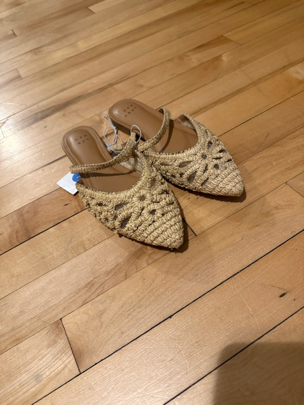 Woven Pointed-Toe Slingback Flats in Natural Straw